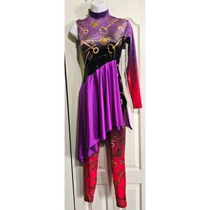 One Long Sleeve Asymmetrical Velvet Sequin Performance Costume Dance Leotard XS